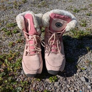 Pink Winter Boots with Faux Fur Trim